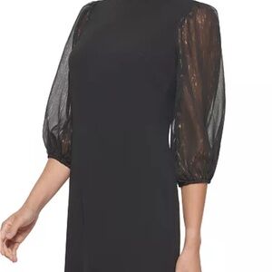 DKNY Sheer 3/4-Sleeve Sheath Black Dress - Size Small (6)